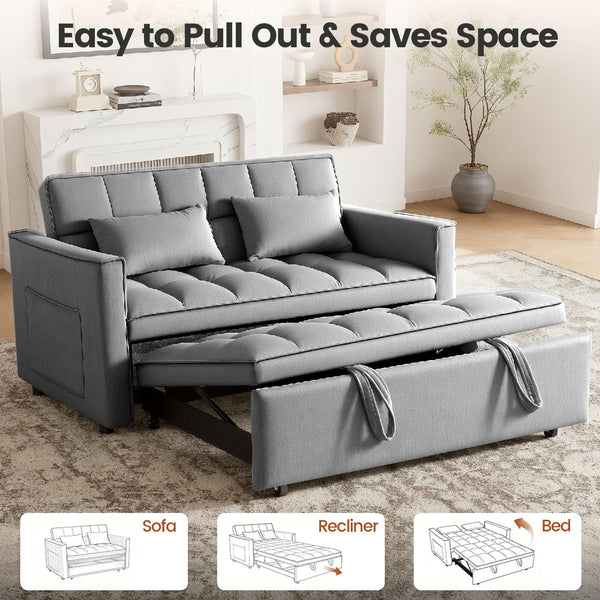 Convertible Sofa Bed with Adjustable Backrest & Side Pockets