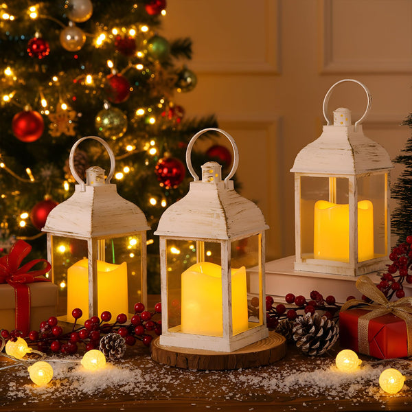 White LED Flameless Candle Lanterns Set of 12 – 10 Inch Battery Operated Indoor Outdoor Hanging Lights