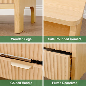 Fluted Nightstand with Charging Station & 2 Drawers