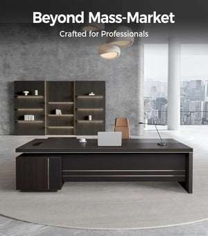 L-Shaped Reversible Executive Desk with Power Outlets & Storage