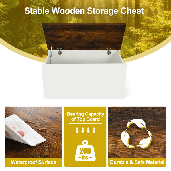 Wooden Storage Chest Bench Ottoman with Flip-Top Lid