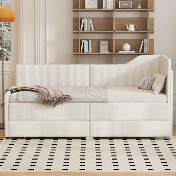 Twin L-Shaped Upholstered Daybed with Storage Drawers