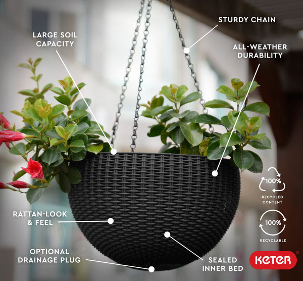 Round Hanging Planter Baskets Set of 2 – Rattan-Look Resin
