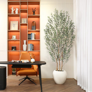 8FT Artificial Olive & Ficus Tree – Indoor Potted Plant with Natural Wood Trunk