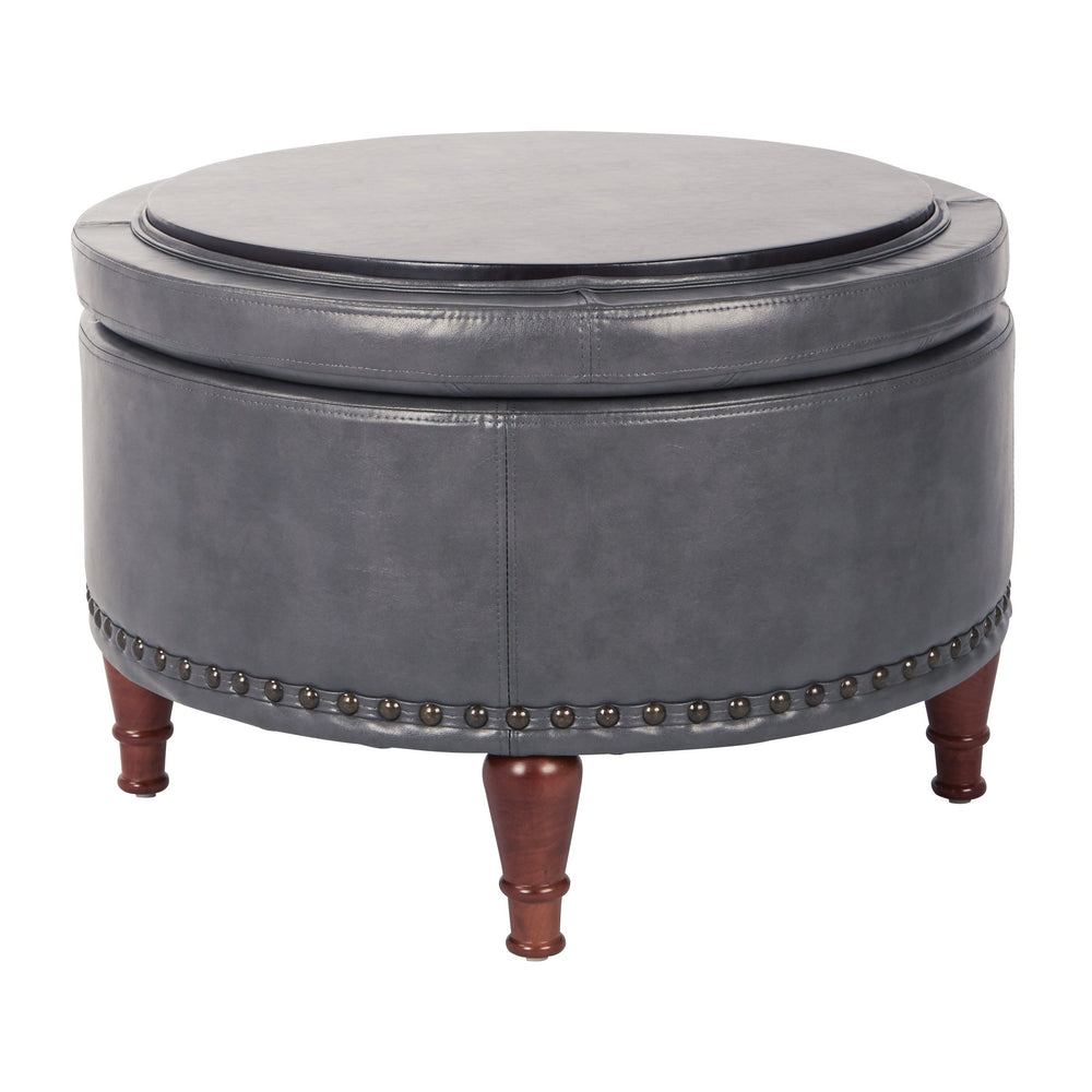Round Storage Ottoman with Nailhead Trim