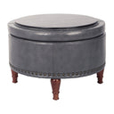 Round Storage Ottoman with Nailhead Trim