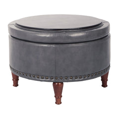 Round Storage Ottoman with Nailhead Trim