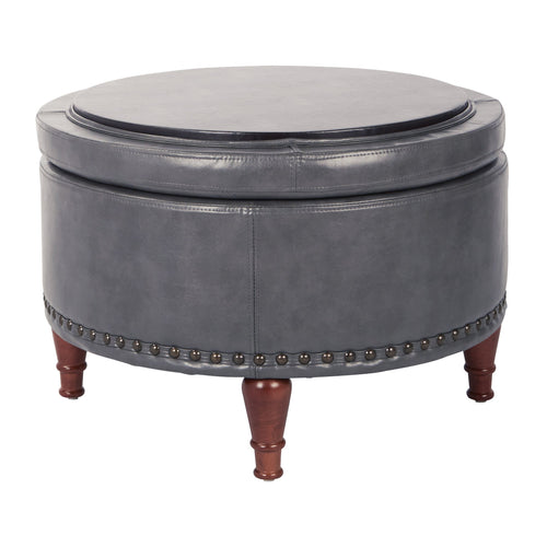 Round Storage Ottoman with Nailhead Trim
