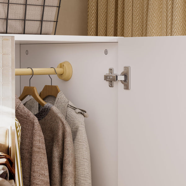 4-Door Armoire Wardrobe with LED Light & Mirror