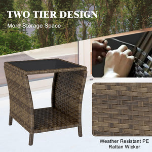 Outdoor Wicker Side Table with Glass Top