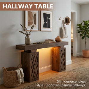 63-Inch Console Table with LED Light & Charging Station