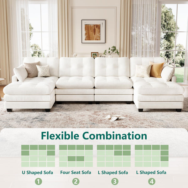 Modular U-Shaped Sectional Sofa with Movable Ottomans