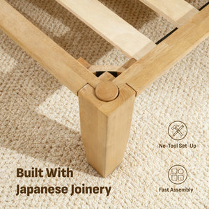 Japandi Solid Wood Platform Bed Frame with Optional Headboard