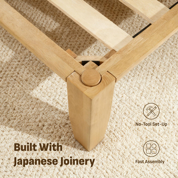 Japandi Solid Wood Platform Bed Frame with Optional Headboard