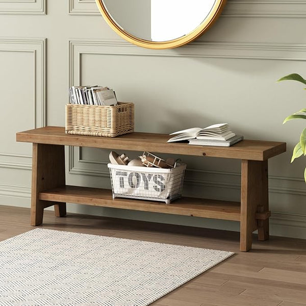 Solid Wood Farmhouse Entryway Bench