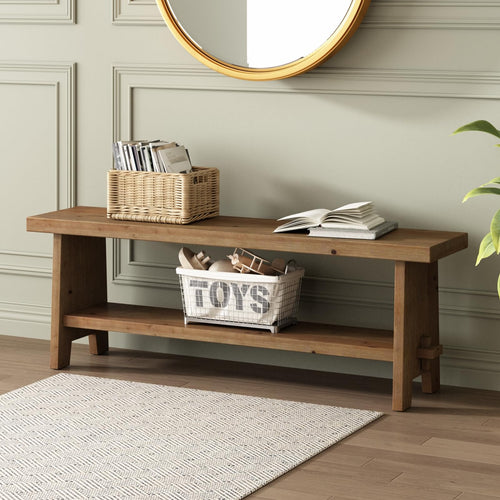 Solid Wood Farmhouse Entryway Bench