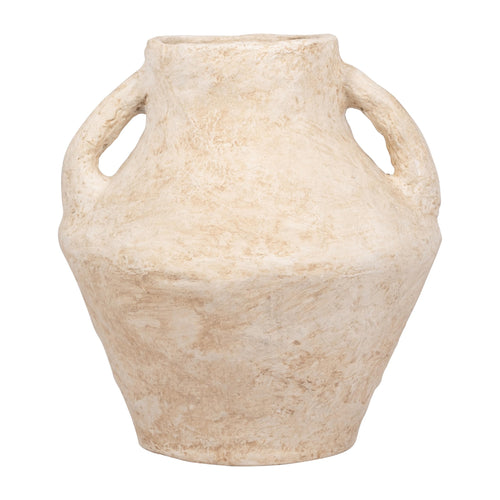 Paper Mache Amphora Vase with Handles – 14 Inch, White