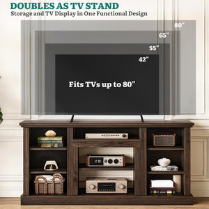 YITAHOME Farmhouse TV Stand for 75/80 Inch TVs, Entertainment Center with Adjustable Shelf & Open Storage, TV Console Table with Cord Management for Living Room, Bedroom (Walnut)