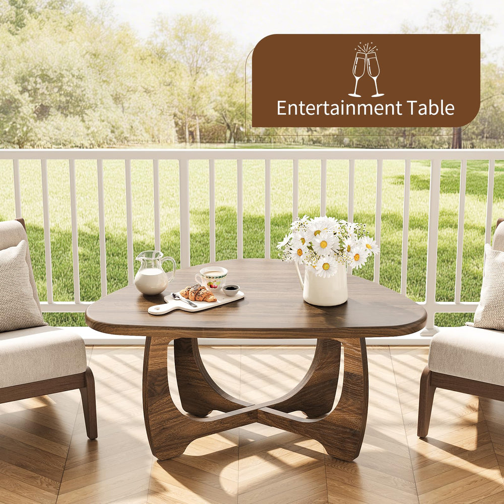 Round Wood Coffee Table with Triangle Base