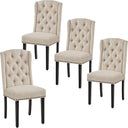 Button-Tufted Upholstered Dining Chairs with Solid Wood Legs – Beige