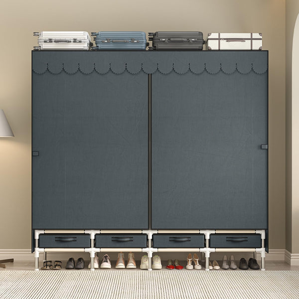 Portable Wardrobe with Hanging Rods & Drawers