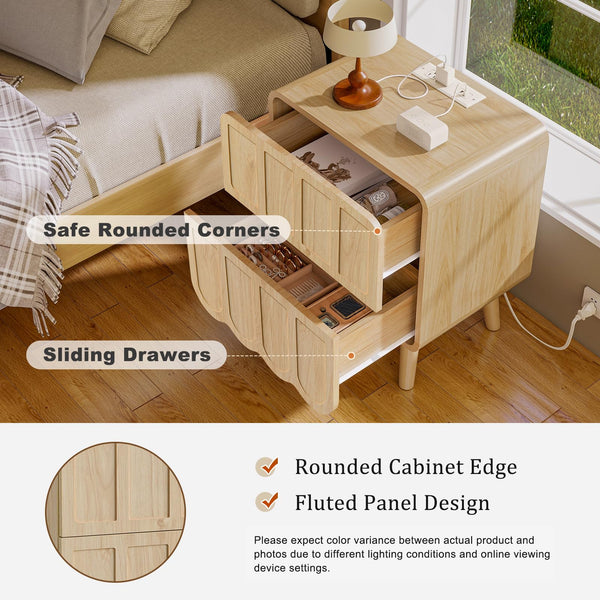 Nightstand with Charging Station & 2 Drawers