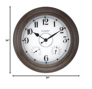 24-Inch Outdoor Wall Clock with Thermometer, Hygrometer & Smart Night Light