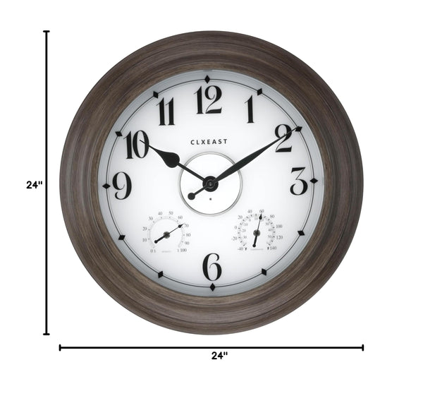 24-Inch Outdoor Wall Clock with Thermometer, Hygrometer & Smart Night Light