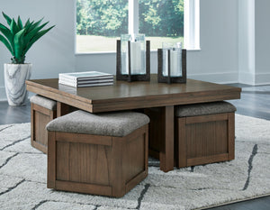 Dark Brown Coffee Table with 4 Storage Stools