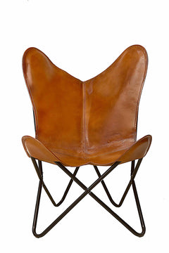 Genuine Leather Butterfly Chair with Folding Iron Frame