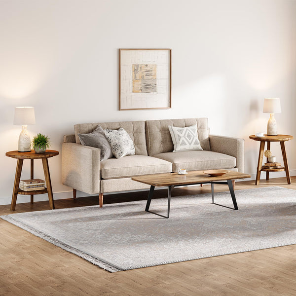 Round Wood End Table with Storage Shelf