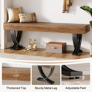 55-Inch Industrial Entryway Shoe Bench with Metal X-Shaped Legs