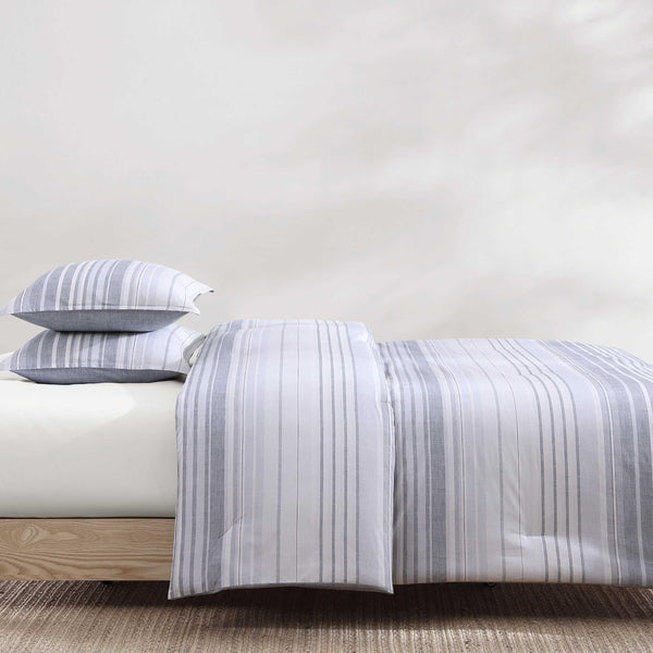 Bold Stripe Grey Cotton Comforter Set with Shams