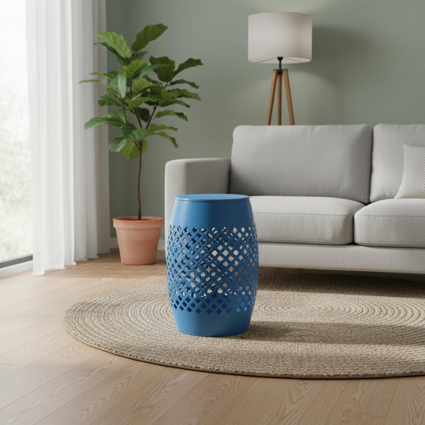 Lace-Cut Iron Drum Side Table