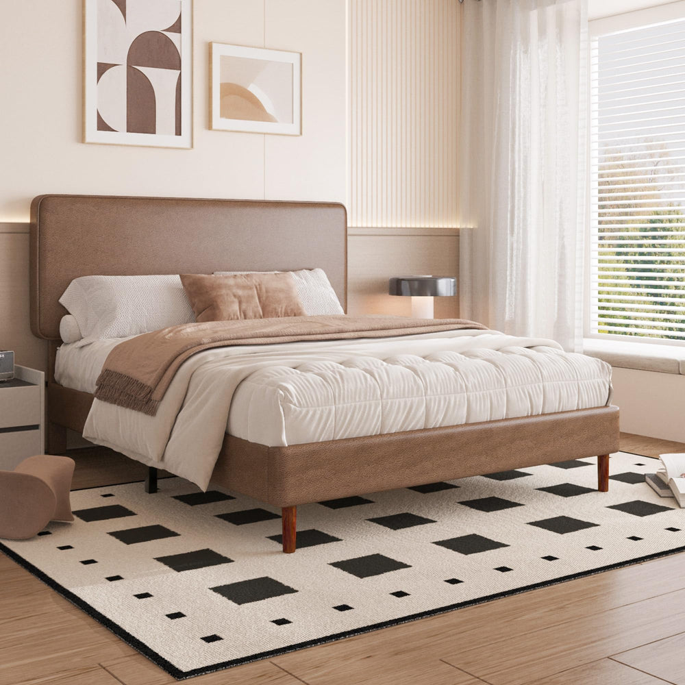 Faux Leather Platform Bed Frame with Adjustable Headboard