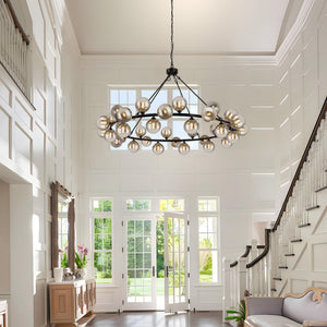 59-Inch Wagon Wheel Chandelier – 36-Light Farmhouse Pendant for High Ceilings