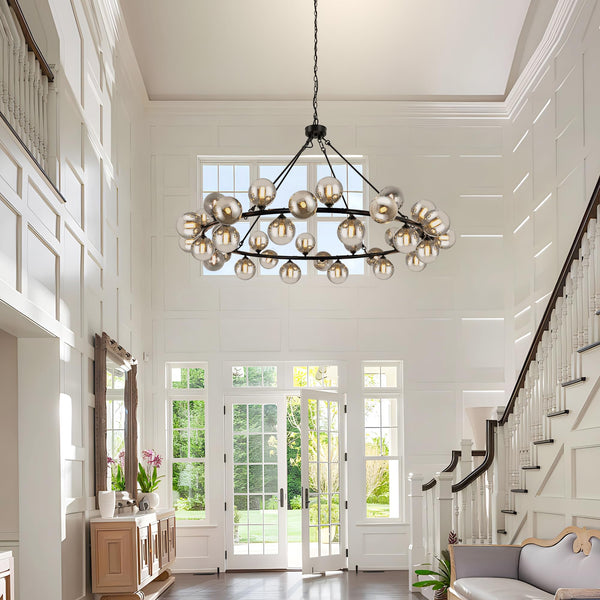 59-Inch Wagon Wheel Chandelier – 36-Light Farmhouse Pendant for High Ceilings