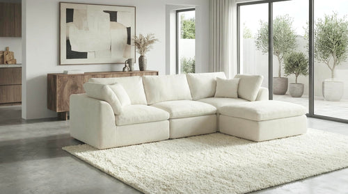 L-Shaped Modular Sectional Sofa with Ottoman – Chenille Fabric