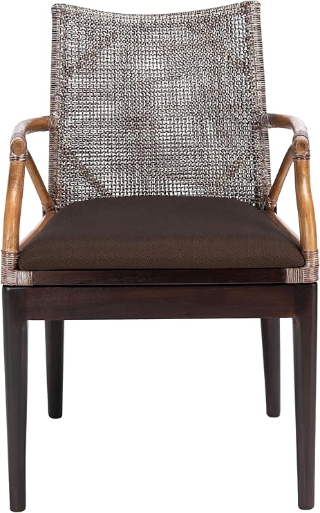 Solid Wood Rattan Arm Chair with Cotton Cushion