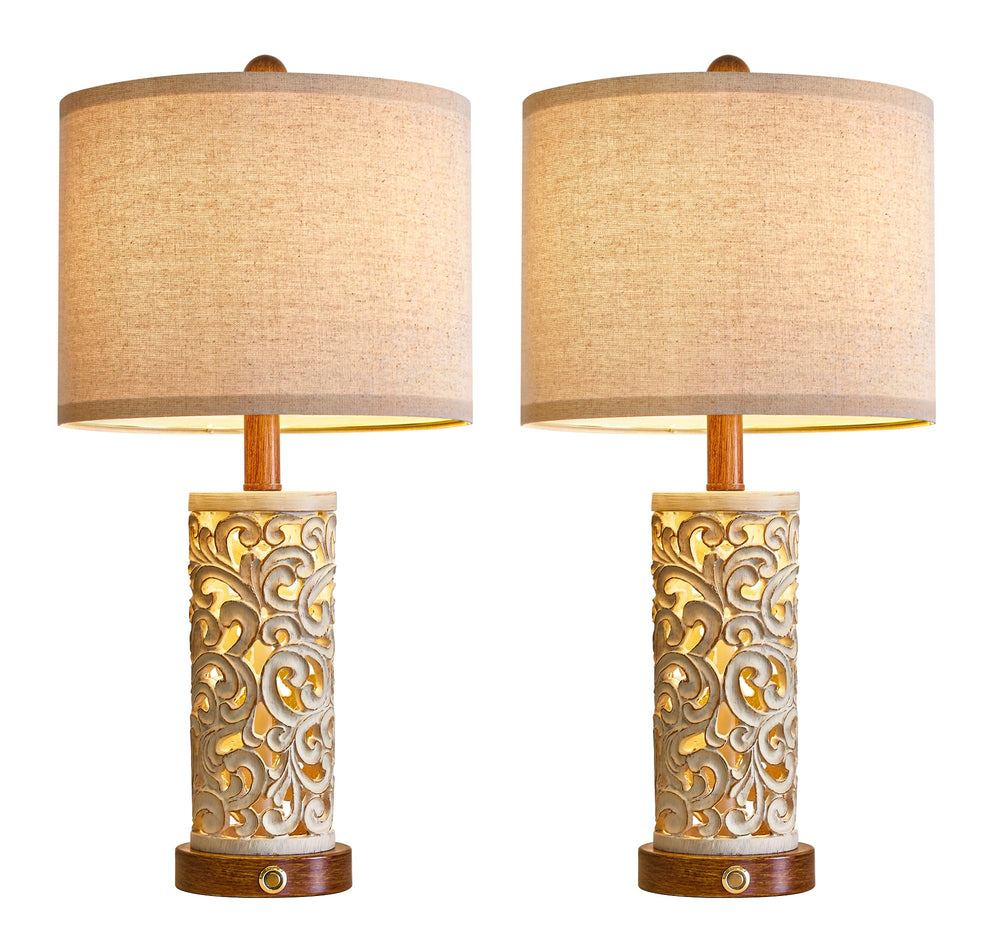 22" Dual Light Table Lamps Set of 2 with USB Charging & Touch Dimmer