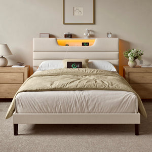 Queen Platform Bed with LED Lights & Charging Station