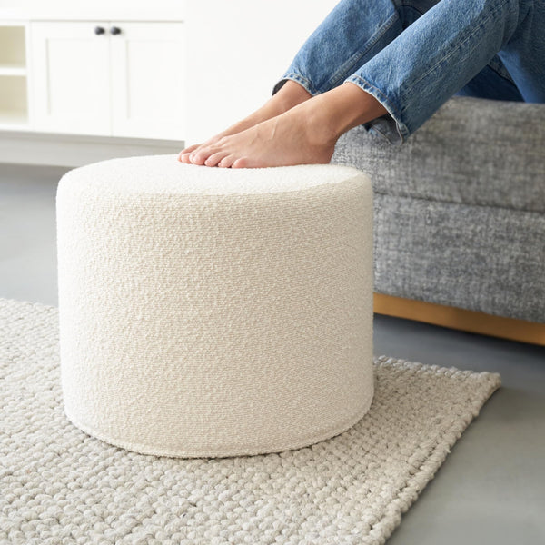Round Boucle Pouf Ottoman Footrest