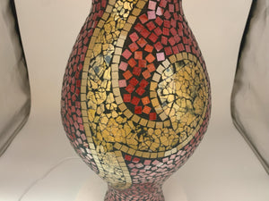 Mosaic Terracotta Floor Vase – 24 Inch Tall Cylinder, Ruby Red & Gold
