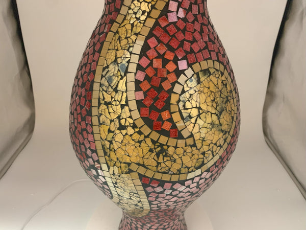 Mosaic Terracotta Floor Vase – 24 Inch Tall Cylinder, Ruby Red & Gold