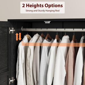 4-Door Armoire Wardrobe Cabinet with Adjustable Shelves and Hanging Rod
