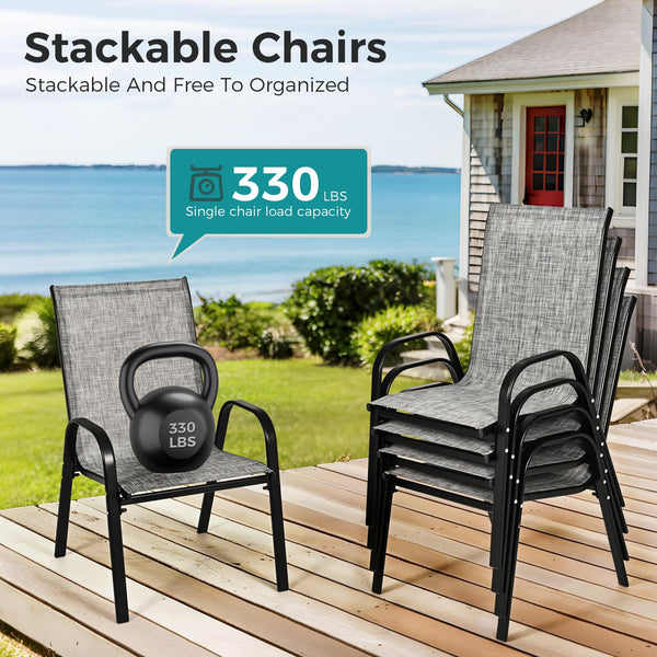 7-Piece Outdoor Patio Dining Set – Steel Slat Table & Textilene Chairs