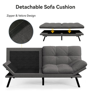 Convertible Futon Sofa Bed – Light Grey Linen