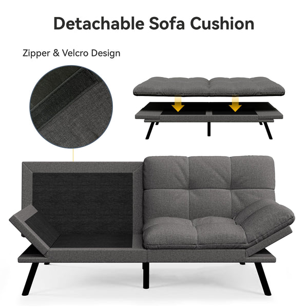 Convertible Futon Sofa Bed – Light Grey Linen