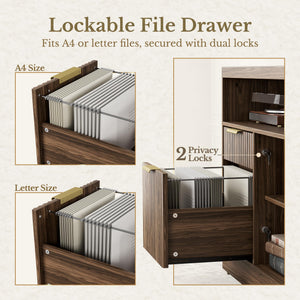 L-Shaped Electric Standing Desk with File Cabinet