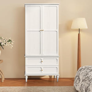 Mid-Century Modern Wardrobe Armoire with Doors, Drawers & Hanging Rod